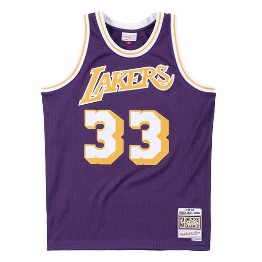LA Lakers Kareem Abdul-Jabbar 1984/85 Purple Jersey By Mitchell & Ness